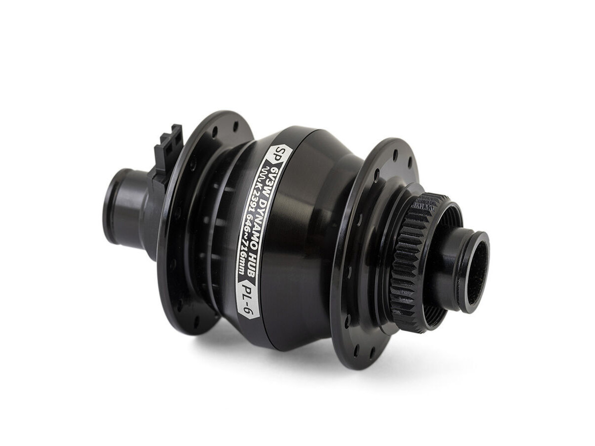 SP PL-6 Power Dynamo Hub Front - 6V-3W - 15x100mm Thru-Axle type. Centrelock Disc. For 26"/700c wheels Black click to zoom image