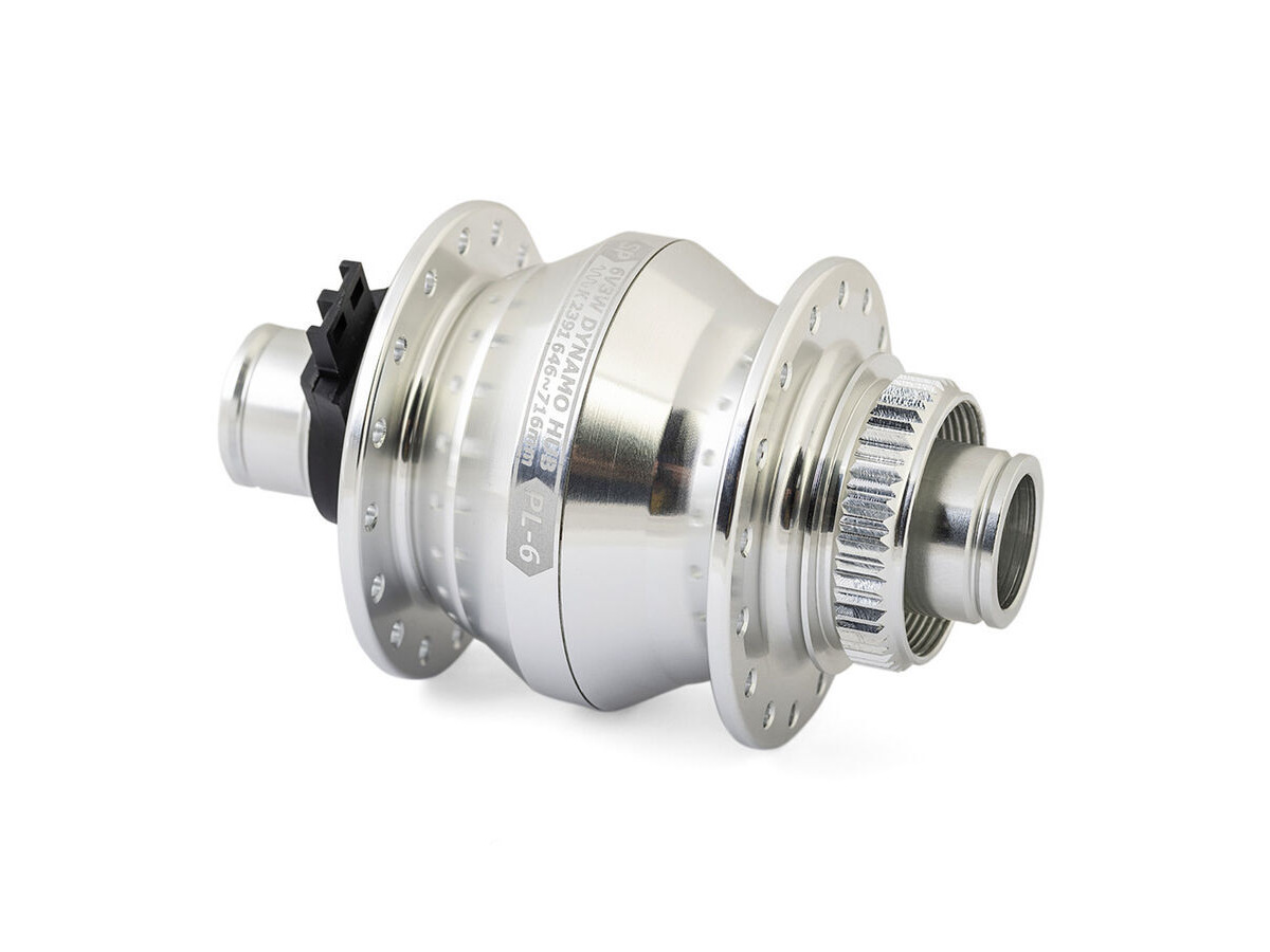 SP PL-6 Power Dynamo Hub Front - 6V-3W - 15x100mm Thru-Axle type. Centrelock Disc. For 26"/700c wheels Silver 32H click to zoom image