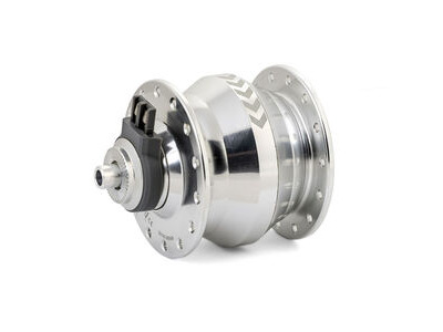 SP SV-8FC Small Dynamo Hub Front - 6V-3W - 7.9mm QR (Suit Brompton). 74mm OLD, No Offset, for 20" Wheels 28H 28H Silver  click to zoom image